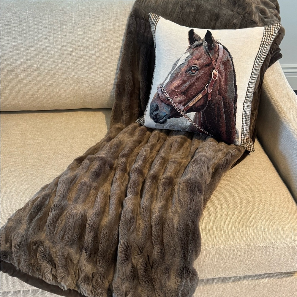 1 Equestrian Horse Throw Pillow - Brown & Cream - Picture 3 of 6
